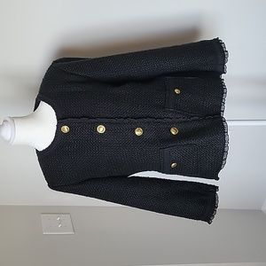 Joan Rivers Black Boucle Blazer/Jacket- size 12 - fully lined with lace trim